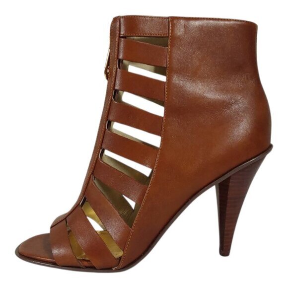 MICHAEL Michael Kors Leather Strappy Front Zip Stiletto Heel Sandal - 8 - Picture 1 of 10